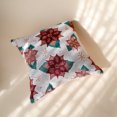 Poinsettia Woven Throw Pillow Sample - moonymade