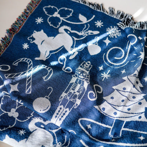 Shiba Nutcracker Blue Woven Blanket Sample - moonymade