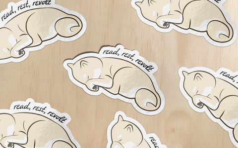 Read Rest Revolt Shiba Sticker