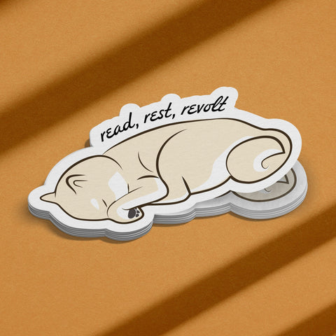 Read Rest Revolt Shiba Sticker - moonymade